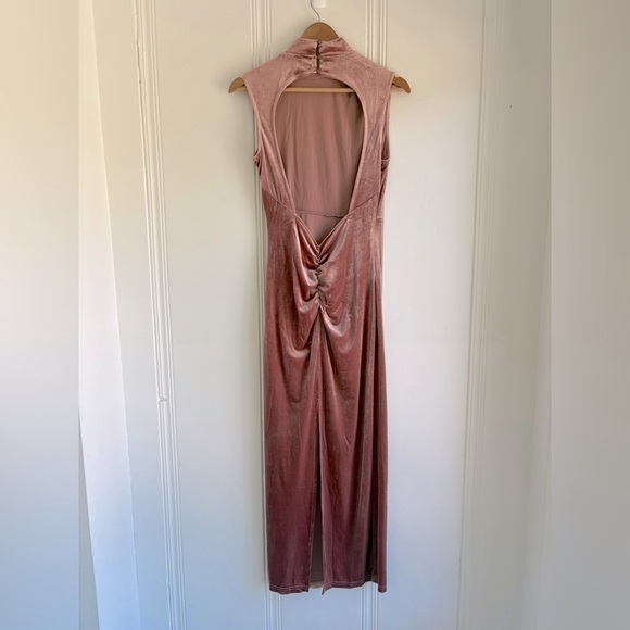 Backless Velvet Formal Bodycon Maxi Dress Apricot Pink - Picture 2 of 5